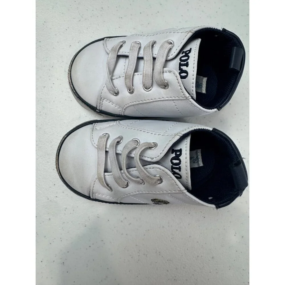 Polo‎ Ralph Lauren Baby Sneakers White W/ Bear Patch Size 3